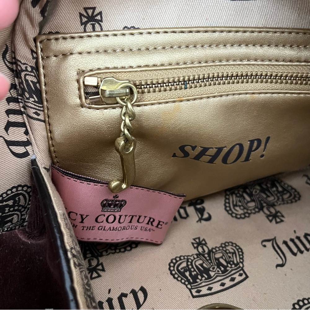Juicy Couture Vintage Brown Bowling Bag Purse with Pink Accents - Picture 11 of 14